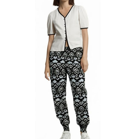 Womens PLUS SIZE HAREM PANTS Baggy 100% VISCOSE Bohemian Travel Trousers - Black Ikat