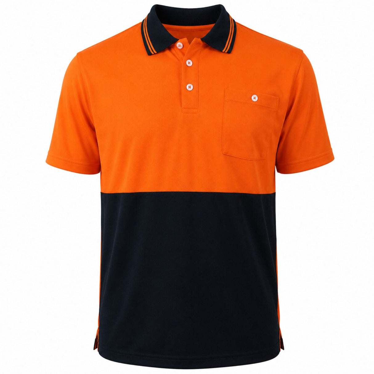 HI VIS Short Sleeve Polo Shirt - Orange/Navy (High Visibility Fluro Safety Workwear)