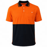 HI VIS Short Sleeve Polo Shirt - Orange/Navy (High Visibility Fluro Safety Workwear)
