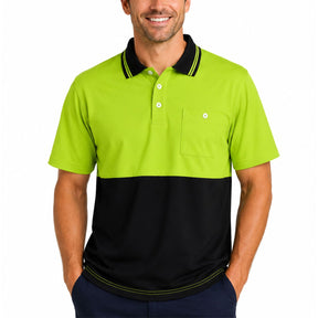 HI VIS Short Sleeve Polo Shirt - Yellow/Navy (High Visibility Fluro Safety Workwear)