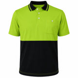 HI VIS Short Sleeve Polo Shirt - Yellow/Navy (High Visibility Fluro Safety Workwear)