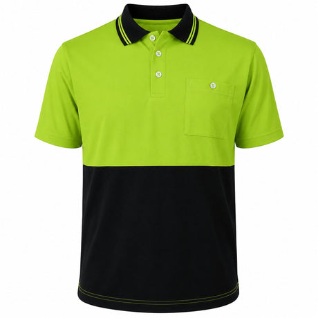 HI VIS Short Sleeve Polo Shirt - Yellow/Navy (High Visibility Fluro Safety Workwear)