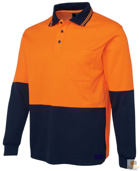 HI VIS Long Sleeve Polo Shirt - Orange (High Visibility Fluro Safety Workwear)