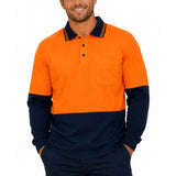 HI VIS Long Sleeve Polo Shirt - Orange (High Visibility Fluro Safety Workwear)