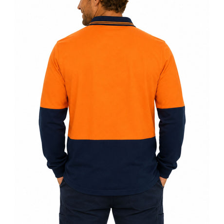 HI VIS Long Sleeve Polo Shirt - Orange (High Visibility Fluro Safety Workwear)