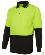 HI VIS LONG SLEEVE POLO SHIRT Top Safety Workwear Fluro Breathable Dry WB