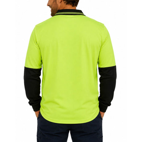 HI VIS Long Sleeve Polo Shirt - Yellow (High Visibility Fluro Safety Workwear)