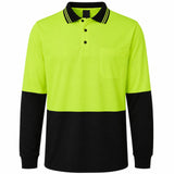 HI VIS Long Sleeve Polo Shirt - Yellow (High Visibility Fluro Safety Workwear)