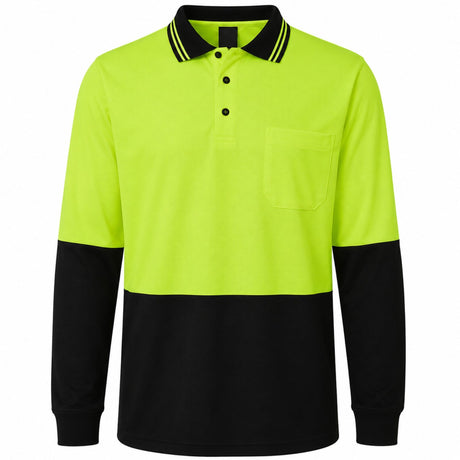HI VIS Long Sleeve Polo Shirt - Yellow (High Visibility Fluro Safety Workwear)