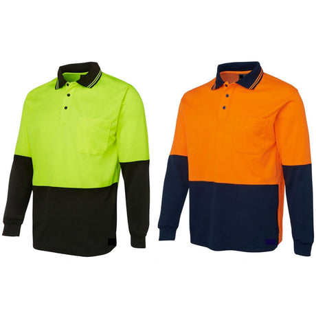 HI VIS LONG SLEEVE POLO SHIRT Top Safety Workwear Fluro Breathable Dry WB - Orange