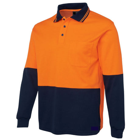 HI VIS LONG SLEEVE POLO SHIRT Top Safety Workwear Fluro Breathable Dry WB - Orange