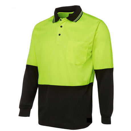 HI VIS LONG SLEEVE POLO SHIRT Top Safety Workwear Fluro Breathable Dry WB - Orange