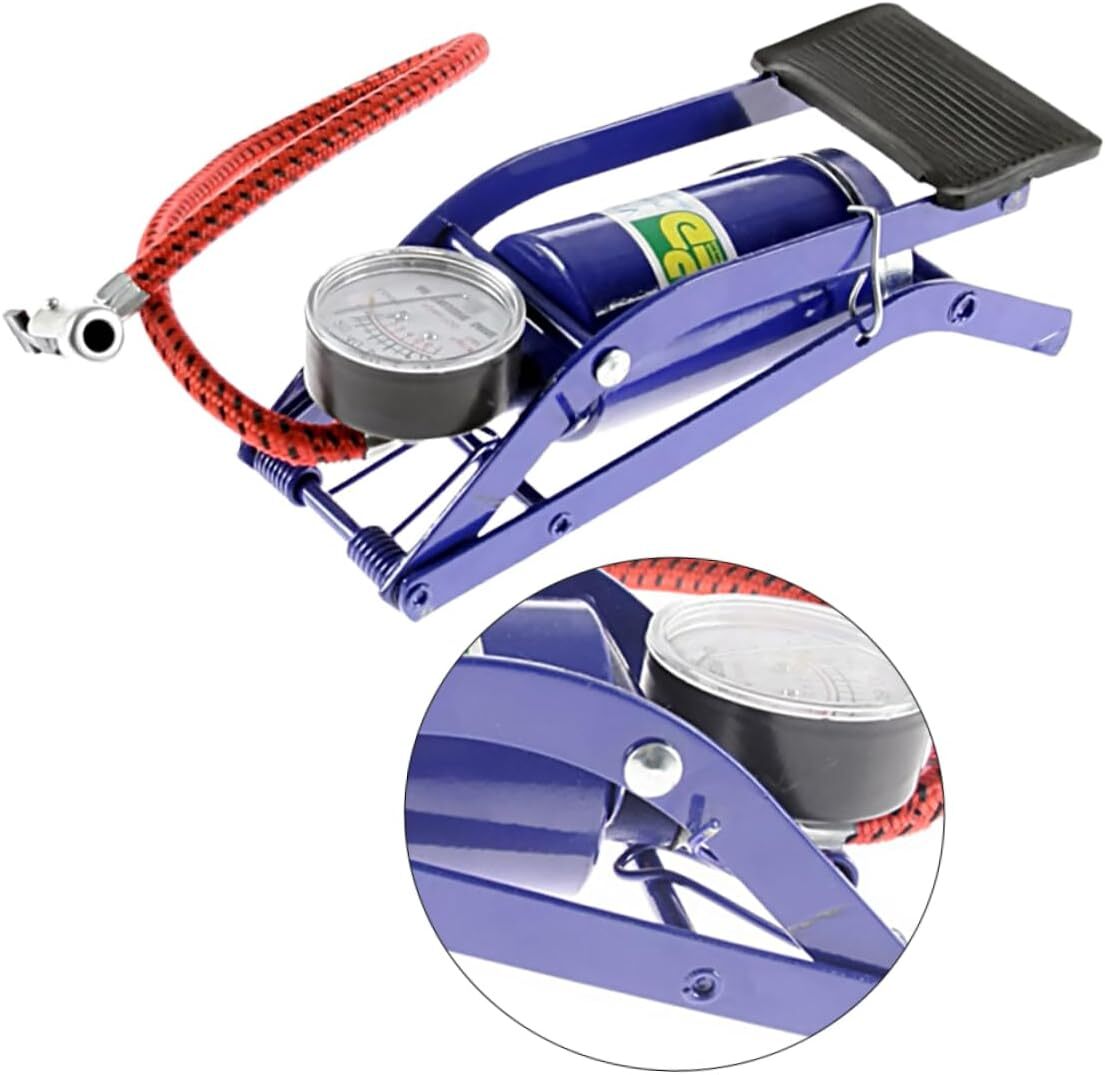 High Pressure Foot Air Pump with Gauge (Tyre, Air Bed, Bike & Ball Inflator)