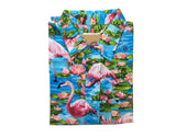 Mens Oahu Hawaiian Party Shirt Button Hippie Tops Short Sleeve Beach Holiday - Blue/Pink Flamingo (0499) - M