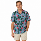 Mens Oahu Hawaiian Party Shirt Button Hippie Tops Short Sleeve Beach Holiday - Flamingo Feeding (1421) - S