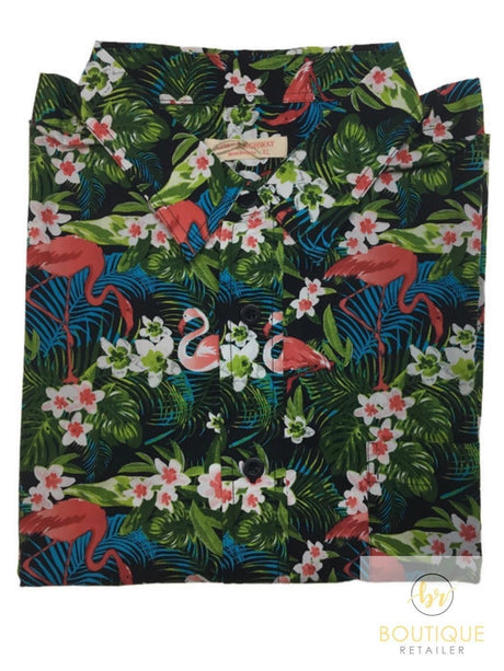 Mens Oahu Hawaiian Party Shirt Button Hippie Tops Short Sleeve Beach Holiday - Hibiscus Flower (1421)