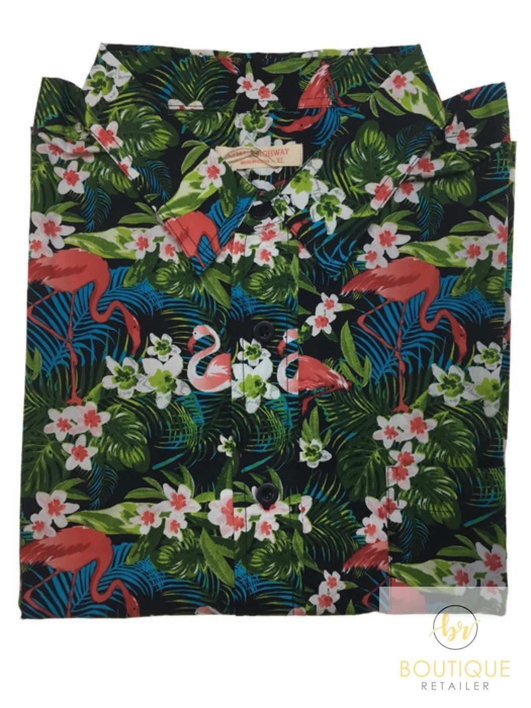 Mens Oahu Hawaiian Party Shirt Button Hippie Tops Short Sleeve Beach Holiday - Parrots On Leaf (0517)