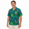 Mens Oahu Hawaiian Party Shirt Button Hippie Tops Short Sleeve Beach Holiday - Palm Flamingo (1428) - S