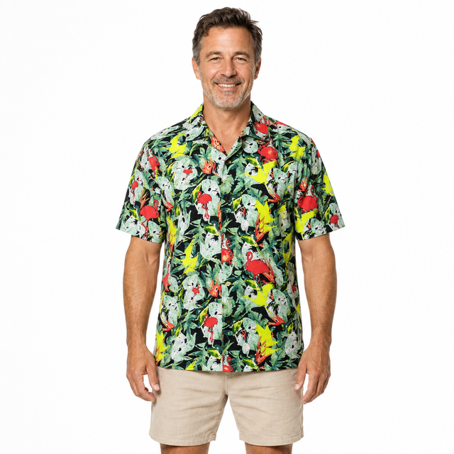 Mens Oahu Hawaiian Party Shirt Button Hippie Tops Short Sleeve Beach Holiday - Water Colour (0503) - XL