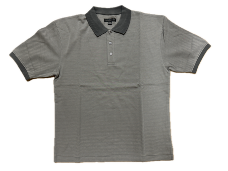 Short Sleeve Polo Shirt Top Short Sleeve Quality Loose Fit Adults Striped HZ92I - Charcoal/Light Grey