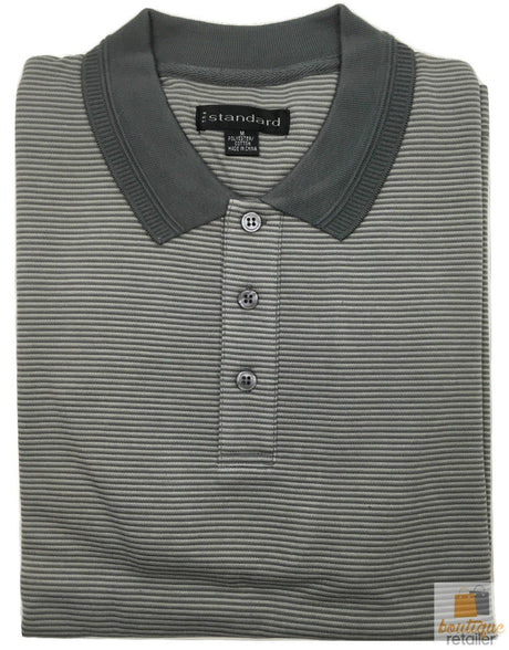 Short Sleeve Polo Shirt Top Short Sleeve Quality Loose Fit Adults Striped HZ92I - Navy/Storm