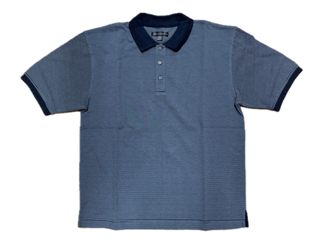 Short Sleeve Polo Shirt Top Short Sleeve Quality Loose Fit Adults Striped HZ92I - Navy/Storm