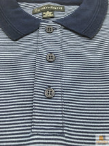Short Sleeve Polo Shirt Top Short Sleeve Quality Loose Fit Adults Striped - Navy/Storm - M