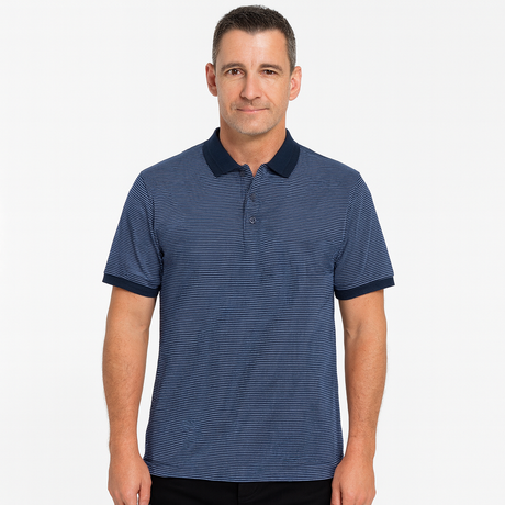 Short Sleeve Polo Shirt Top Short Sleeve Quality Loose Fit Adults Striped - Navy/Storm - M