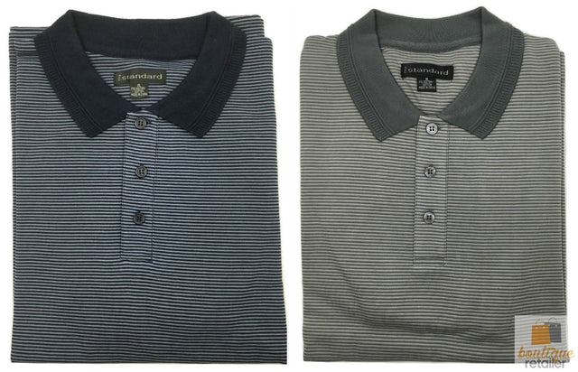 Short Sleeve Polo Shirt Top Short Sleeve Quality Loose Fit Adults Striped HZ92I - Charcoal/Light Grey