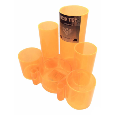 DESK TIDY Caddy Pen Pencil Stationary Holder Organiser Organizer Office I30 - Neon Orange