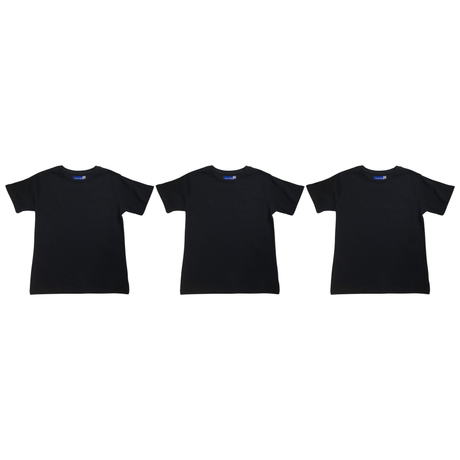 3x Kids Plain Black T-Shirt Pack - 100% Cotton Childrens Tee Top (For Boys & Girls)