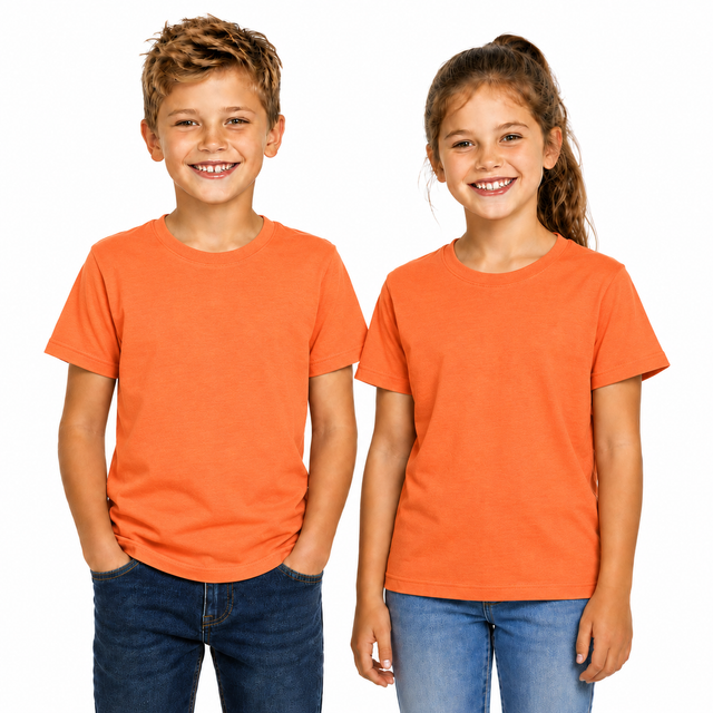 Kids Plain Orange T-Shirt - 100% Cotton Childrens Tee Top (For Boys & Girls)