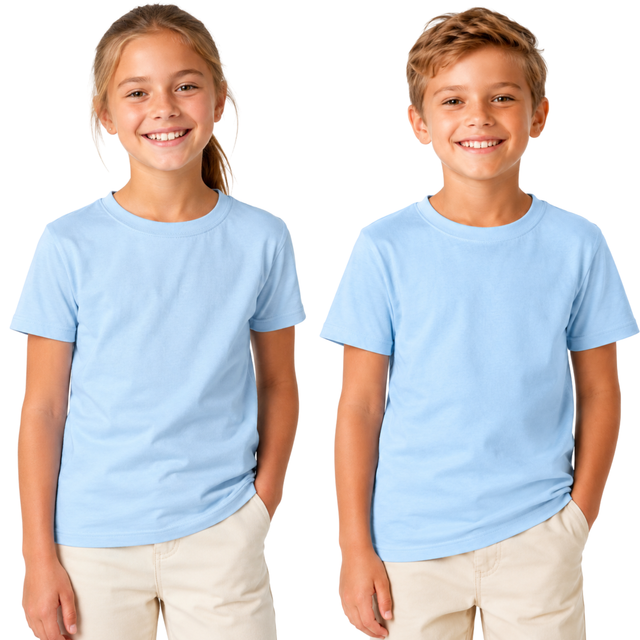 3x Kids Plain Sky Blue T-Shirt Pack - 100% Cotton Childrens Tee Top (For Boys & Girls)