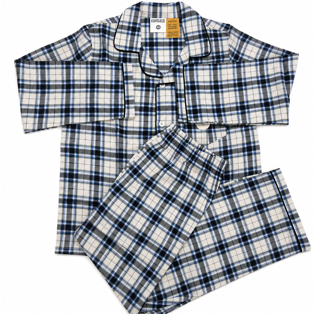 Kids 100% Cotton Flannelette Pyjamas - Black/Blue/White (Boys/Girls Winter PJ Set)