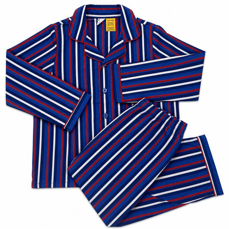 Kids 100% Cotton Flannelette Pyjamas - Blue/White/Red (Boys/Girls Winter PJ Set)