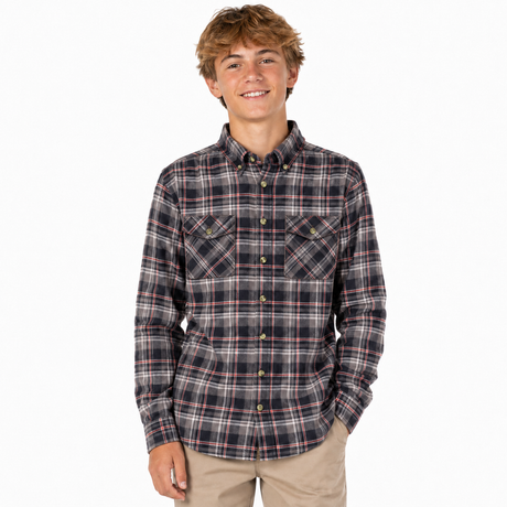 Kids Long Sleeve Flannelette Shirt - Grey Check (Boys Classic Vintage Flannel)