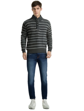 Mens Knit Jumper Button Up Pullover Sweater Knitted Casual Cardigan Warm Winter - Grey - M