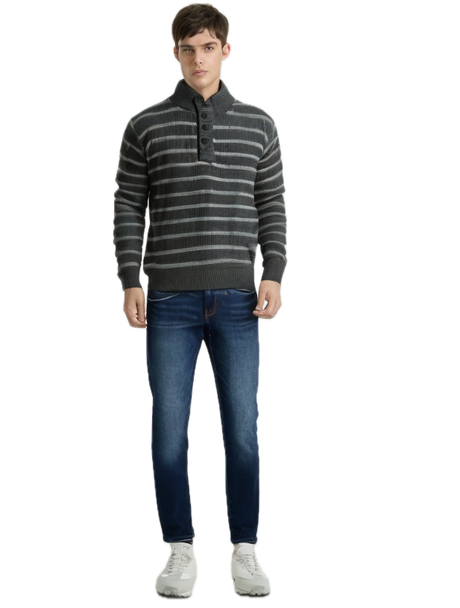 Mens Knit Jumper Button Up Pullover Sweater Knitted Casual Cardigan Warm Winter - Grey - M