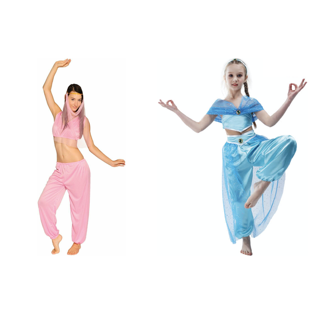 Arabian Princess Family Costume Set - Adults & Kids Genie Halloween Fancy Dress