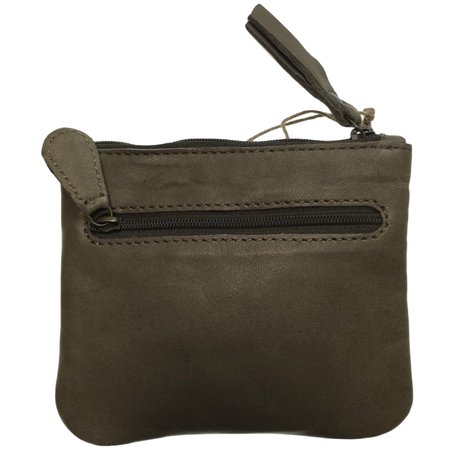 Womens Leather Coin Purse w/ Zip Pocket - Grey (Card Holder/Wallet)
