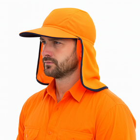 Hi Vis Legionnaire Hat Cap Sun Protection Workwear Legionnaires Fluro One Size - Fluro Orange