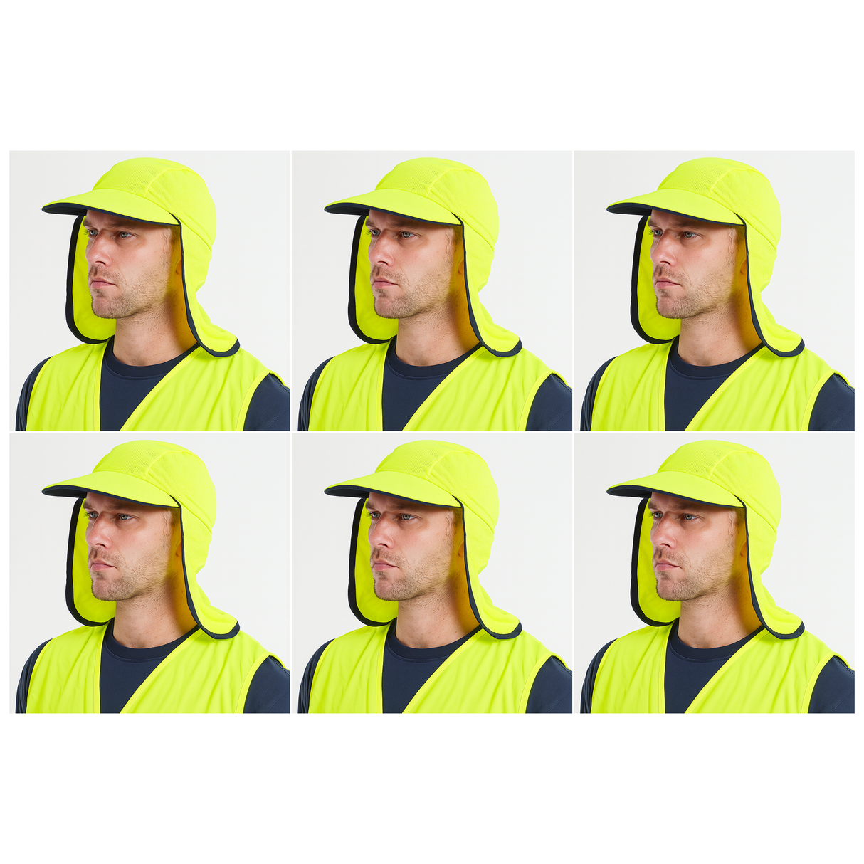 6x Fluro Yellow Hi Vis Legionnaire Hat Bulk Pack - High Visibility Sun Protection Cap (One Size)