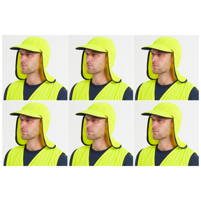 6x Fluro Yellow Hi Vis Legionnaire Hat Bulk Pack - High Visibility Sun Protection Cap (One Size)