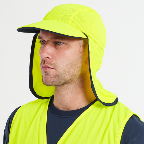 6x Fluro Yellow Hi Vis Legionnaire Hat Bulk Pack - High Visibility Sun Protection Cap (One Size)