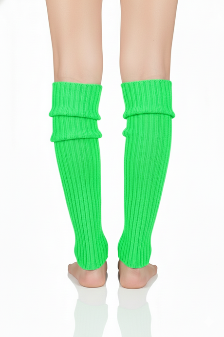 1 Pair Fluro Green Ribbed Leg Warmers - Womens Dance Costume/80s Party