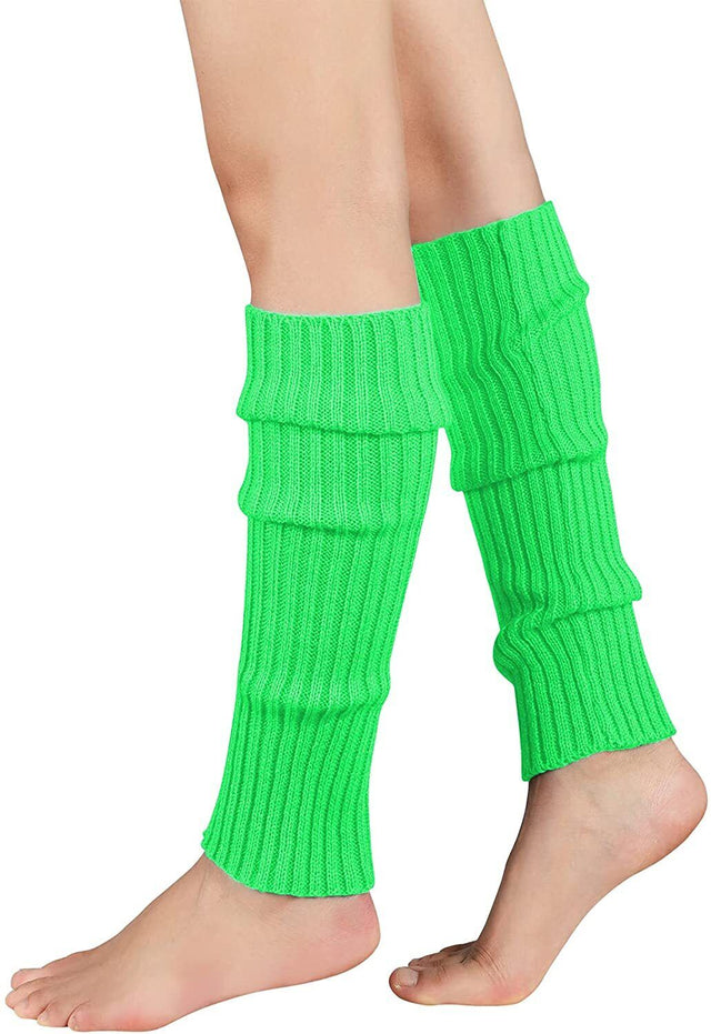 1 Pair Fluro Green Ribbed Leg Warmers - Womens Dance Costume/80s Party