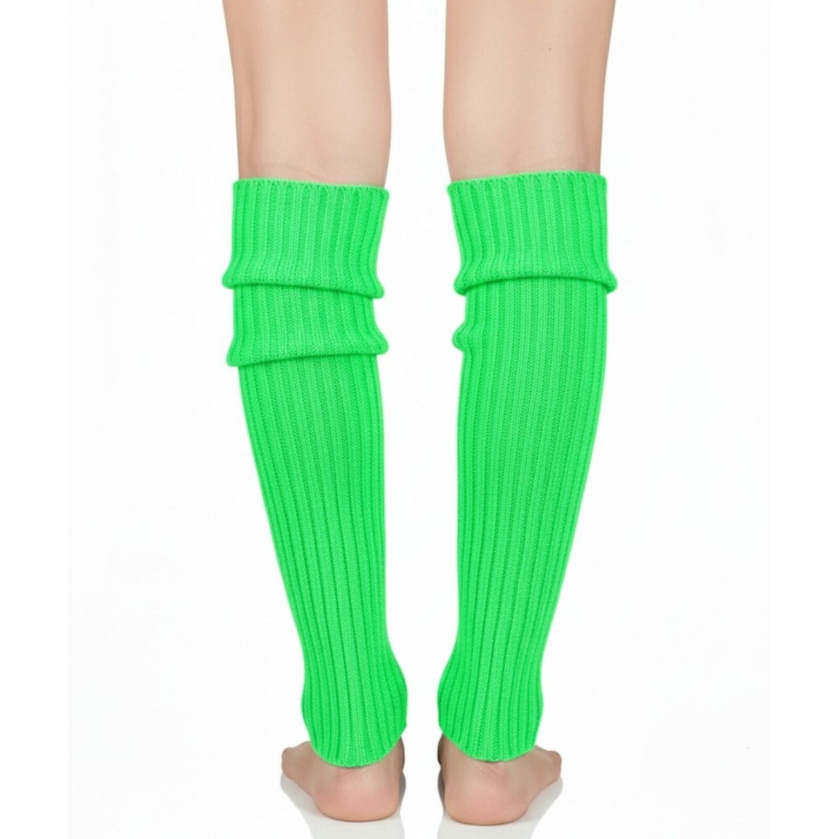 1 Pair Fluro Green Ribbed Leg Warmers - Womens Dance Costume/80s Party