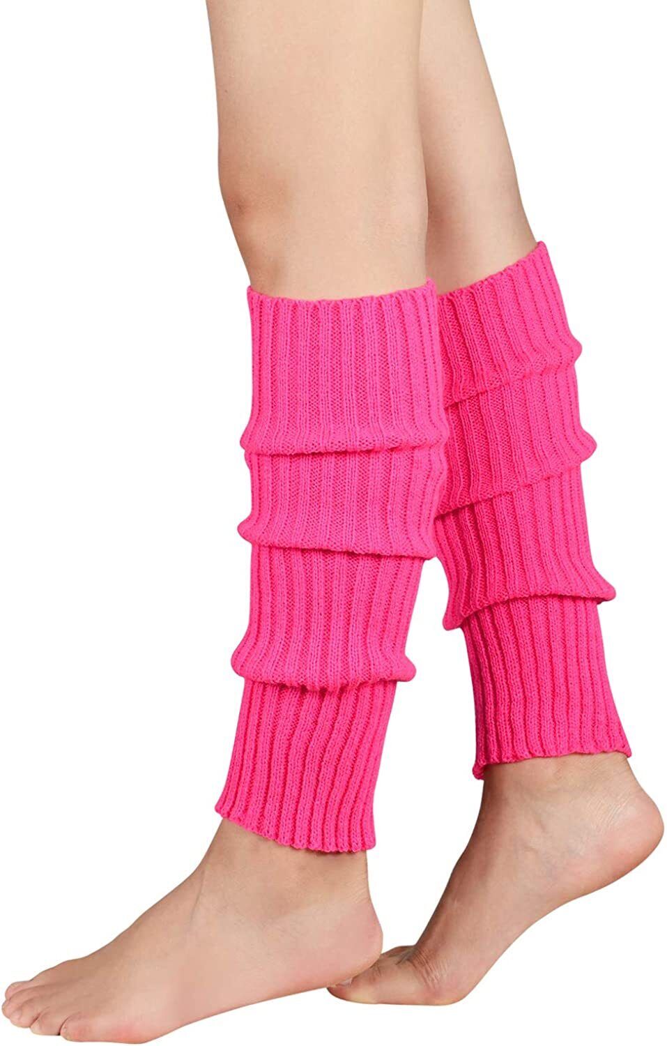 1 Pair Hot Pink Ribbed Leg Warmers - Womens Dance Costume/80s Party