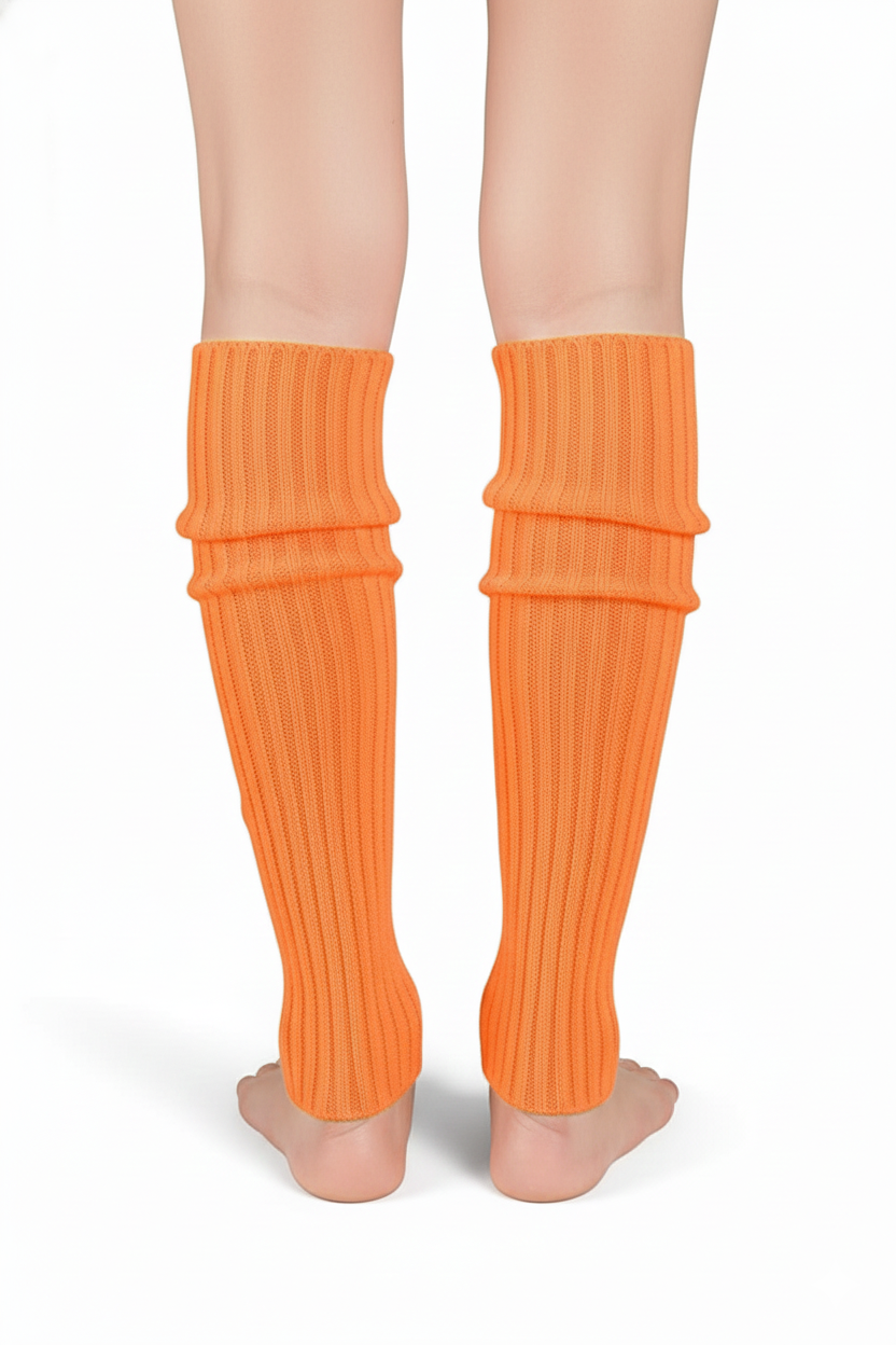 1 Pair Orange Ribbed Leg Warmers - Womens Dance Costume/80s Party