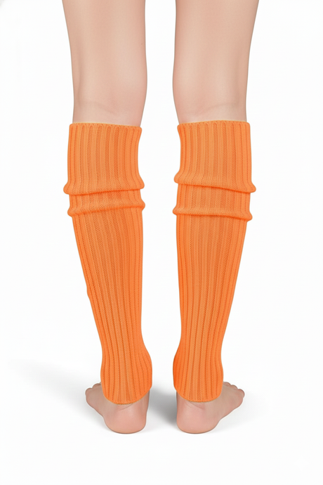 1 Pair Orange Ribbed Leg Warmers - Womens Dance Costume/80s Party